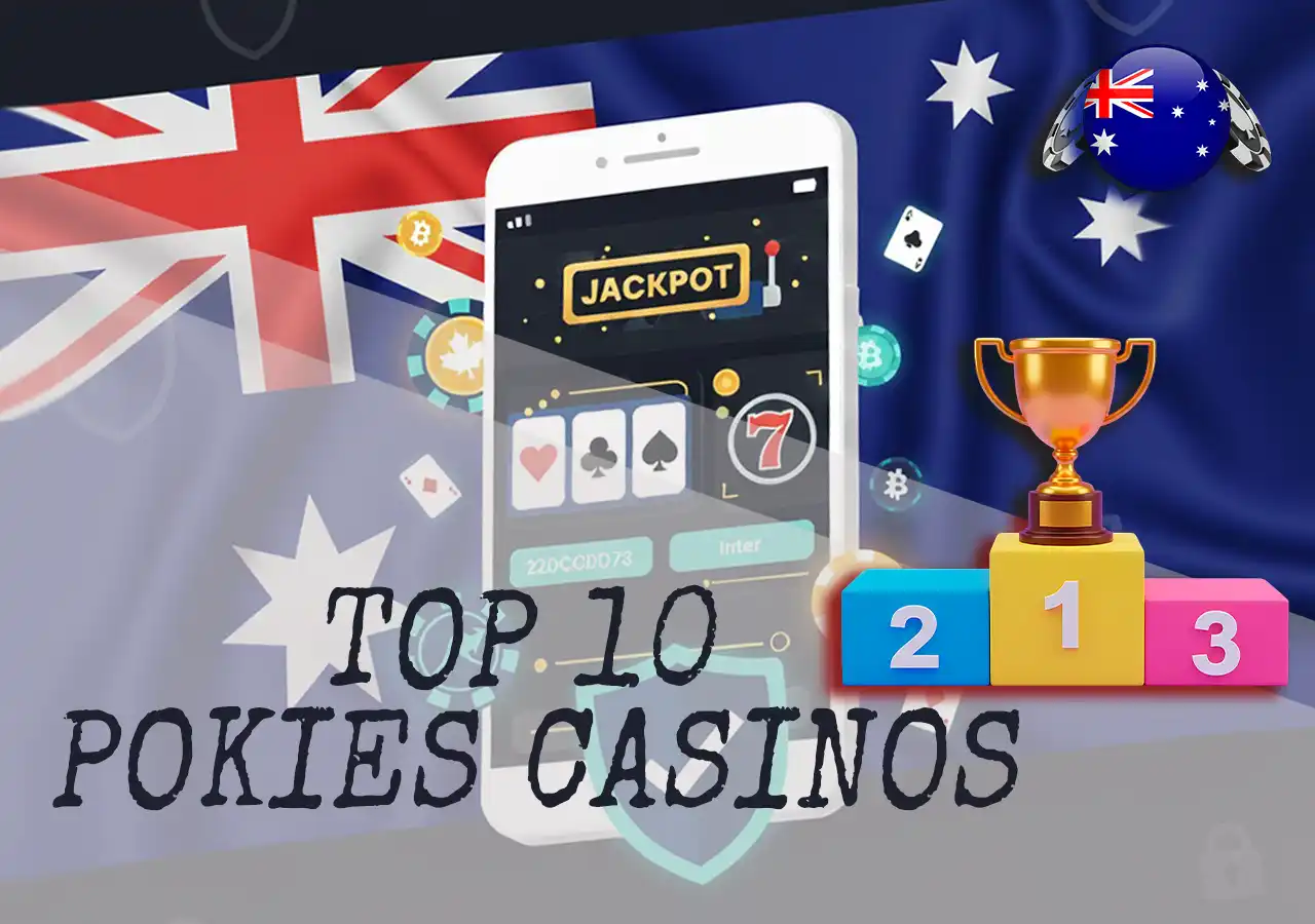 Grid of ten pokies casinos shown with simple icons